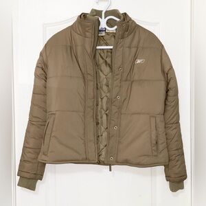 Reebok Beige Puffer Jacket High Collar Quilted Design